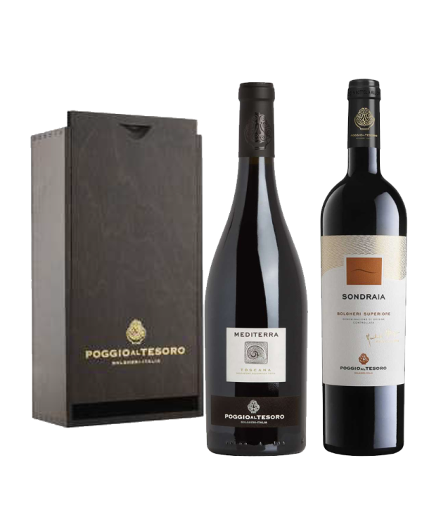 Vini Rossi  Cassetta in legno verniciato da 2 BT: Mediterra Toscana IGT 2018 Sondraia Bolgheri Superiore DOC 2017 - Allegrini... Vini Rossi  Cassetta in legno verniciato da 2 BT: Mediterra Toscana IGT 2018 Sondraia Bolgheri Superiore DOC 2017 - Allegrini...