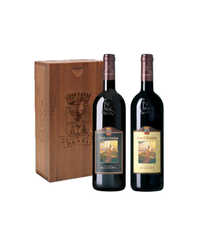 Rode wijnen  Cassetta legno 2 BT: 1 Brunello di Montalcino · DOCG 2015 - Rosso di Montalcino · DOC 2018 - Banfi 41,23 €
