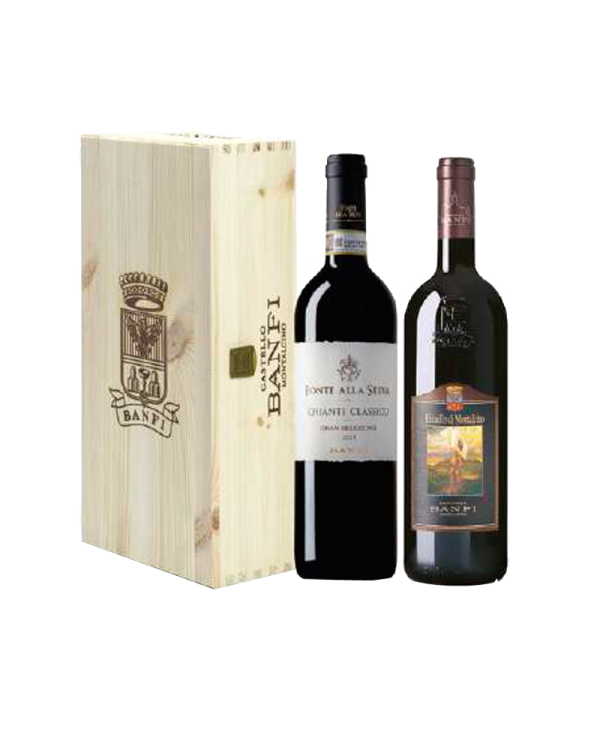 Rode wijnen  Cassetta in legno 2 BT: Fonte alla Selva · Chianti Classico · Gran Selezione 2015 - Brunello di Montalcino · DOC...