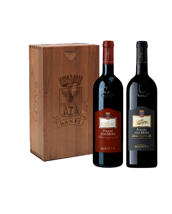 Rode wijnen  Cassetta in legno 2 BT: Poggio alle Mura · Rosso di Montalcino DOC - Poggio alle Mura - Brunello di Montalcino -...