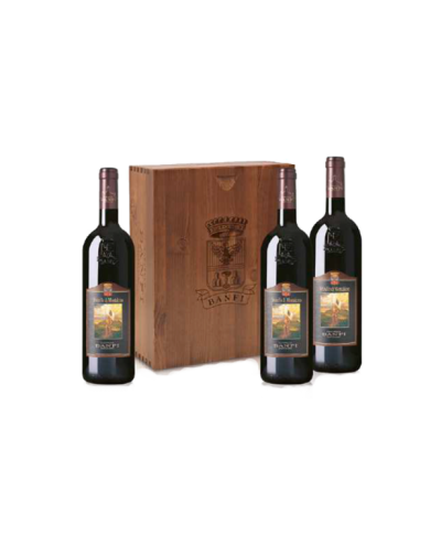 Rode wijnen  Cassa in legno 3 bottiglie Brunello di Montalcino · DOCG 2015 - Banfi 83,11 €