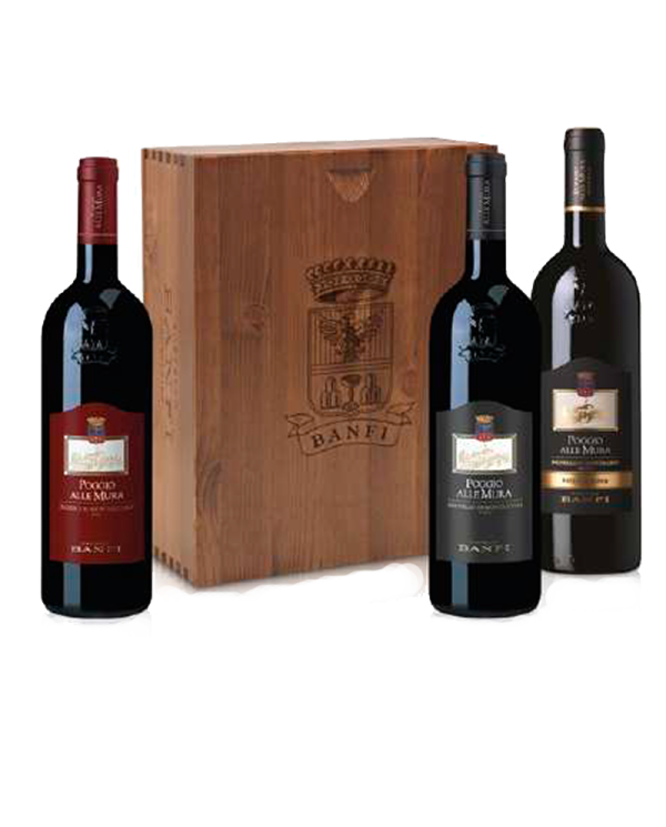 Rode wijnen  Cassetta POGGIO ALLE MURA: · Rosso di Montalcino - Brunello di Montalcino - Brunello di Montalcino DOCG Riserva ...