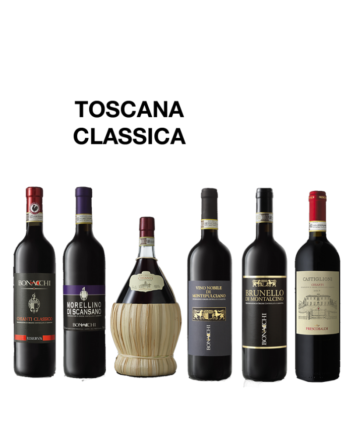 Rode wijnen  Toscana Classica: Morellino Scansano - Chianti Fiaschetto - Nobile Montepulciano - Brunello Montalcino - Chianti...