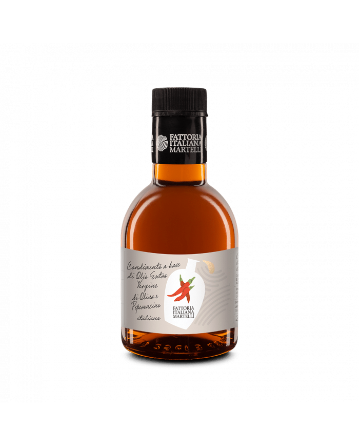 Natives Olivenöl extra  Condimento a base di olio extra vergine di oliva aromatizzato al peperoncino - Fattoria Italiana Mart... Natives Olivenöl extra  Condimento a base di olio extra vergine di oliva aromatizzato al peperoncino - Fattoria Italiana Mart...