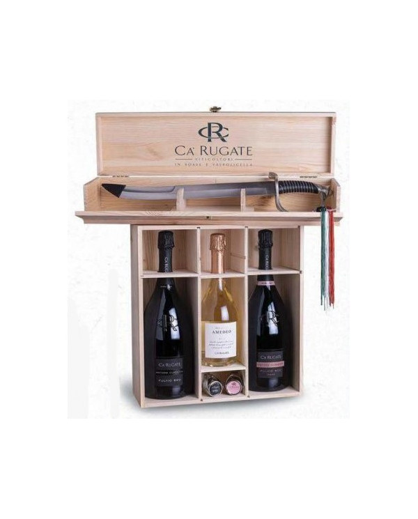 Idee Regalo  Sciabola e Bollicine in Cassa Legno Sparkling Dreams ( Fulvio Beo - Fulvio Beo Rosè - Amedeo ) Ca' Rugate 196,30 €