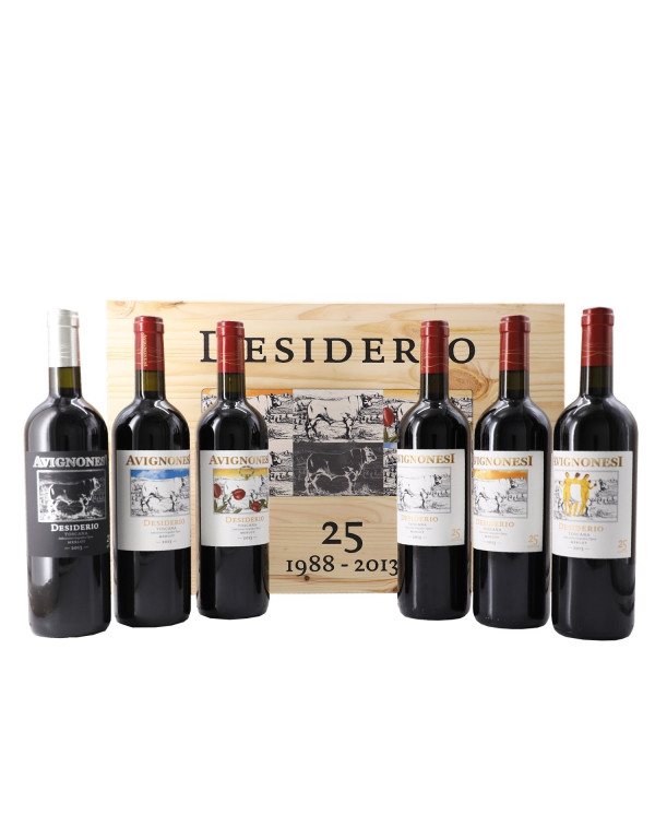 Rode wijnen  Desiderio Toscana I.G.T. 25° anniversario Cassa Legno Limited Edition etichette storiche 6 bottiglie - Avignones... Rode wijnen  Desiderio Toscana I.G.T. 25° anniversario Cassa Legno Limited Edition etichette storiche 6 bottiglie - Avignones...