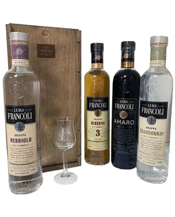 Distillati  Confezione Maria Maddalena 3 Grappe + 1 Amaro + 6 Bicchieri Luigi Francoli 70 Cl - Francoli 119,30 €