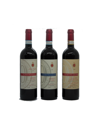 Rode wijnen  Tris di vini Barbera d'alba Roero Arneis Nebbbiolo con cassetta in legno - Grimaldi Luigino 48,36 €