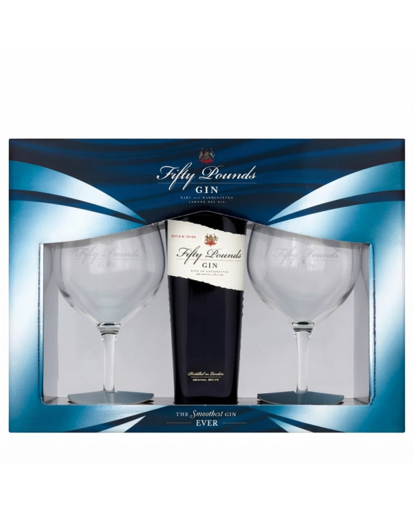 Destillate  Gin Fifty Pounds London Dry Cl 70 Glass Box 2 Bicchieri 33,52&nbsp;€