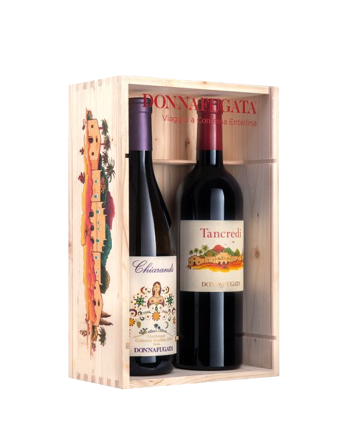 Rode wijnen  Viaggio a Contessa Entellina - Cassetta legno e plexiglass 2 bottiglie da 0,75l Donnafugata 57,79 €