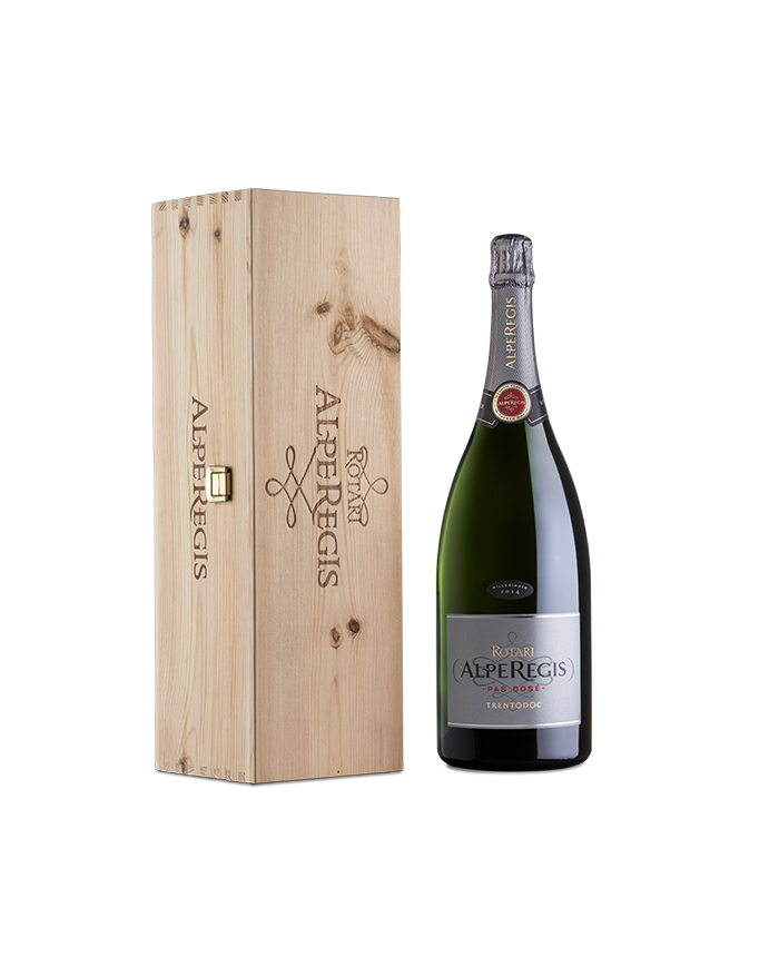 Witte Wijnen  AlpeRegis Pas Dosé Trento DOC 2014 Magnum Confezione legno - Rotari 55,00 â‚¬ Witte Wijnen  AlpeRegis Pas Dosé Trento DOC 2014 Magnum Confezione legno - Rotari 55,00 â‚¬